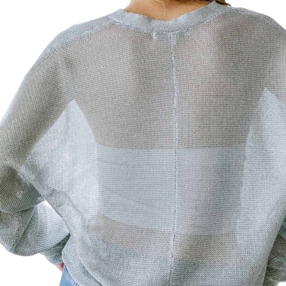 Free Market Women Jacket Small Silver Metallic Thread Foil Knit Contemporary - Picture 4 of 11